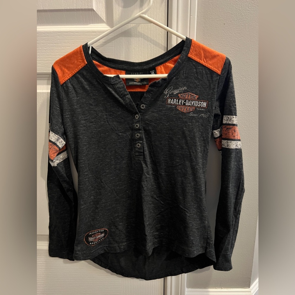 Harley Davidson Genuine Oil Can Henley At Thunderbike Shop Size XS Petite
